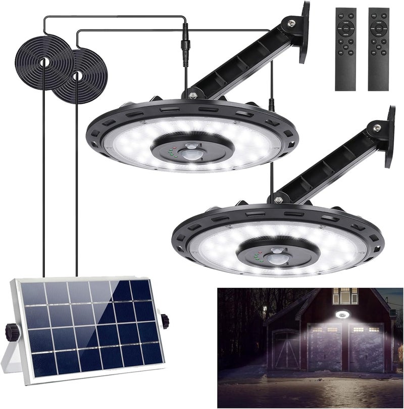 INDARUN Indoor Outdoor Solar Shed Lights, Solar Motion Lights Outdoor Waterproof, with 5 Modes & Remote Control, Up to 3000LM, Pendant Lights for Porch Gazebo, Garage, Barn Light for Chicken Coop - Image 1